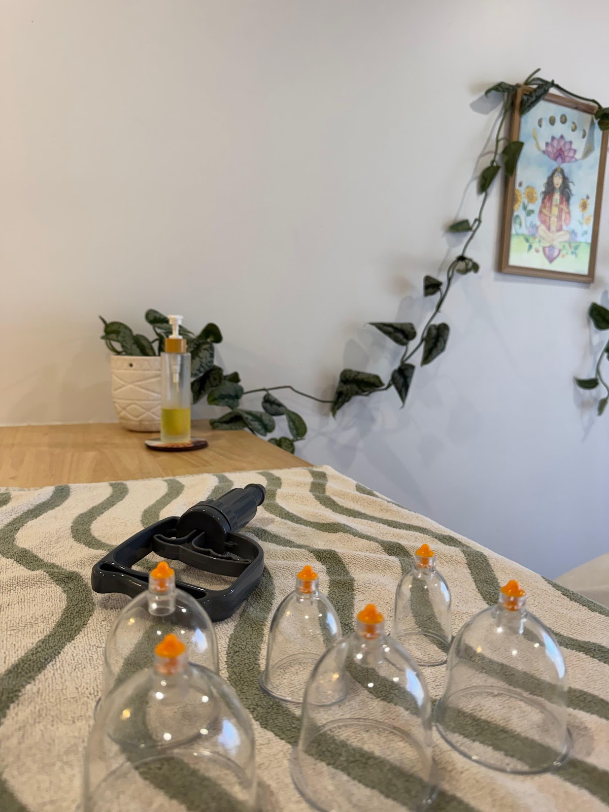 Glass cups laid out on the treatment table